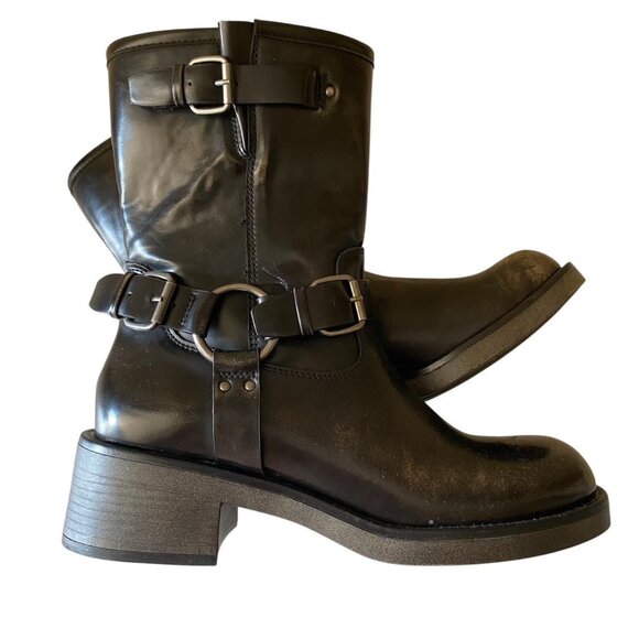 Black Leather Boots with Buckle Straps - Picture 1 of 3